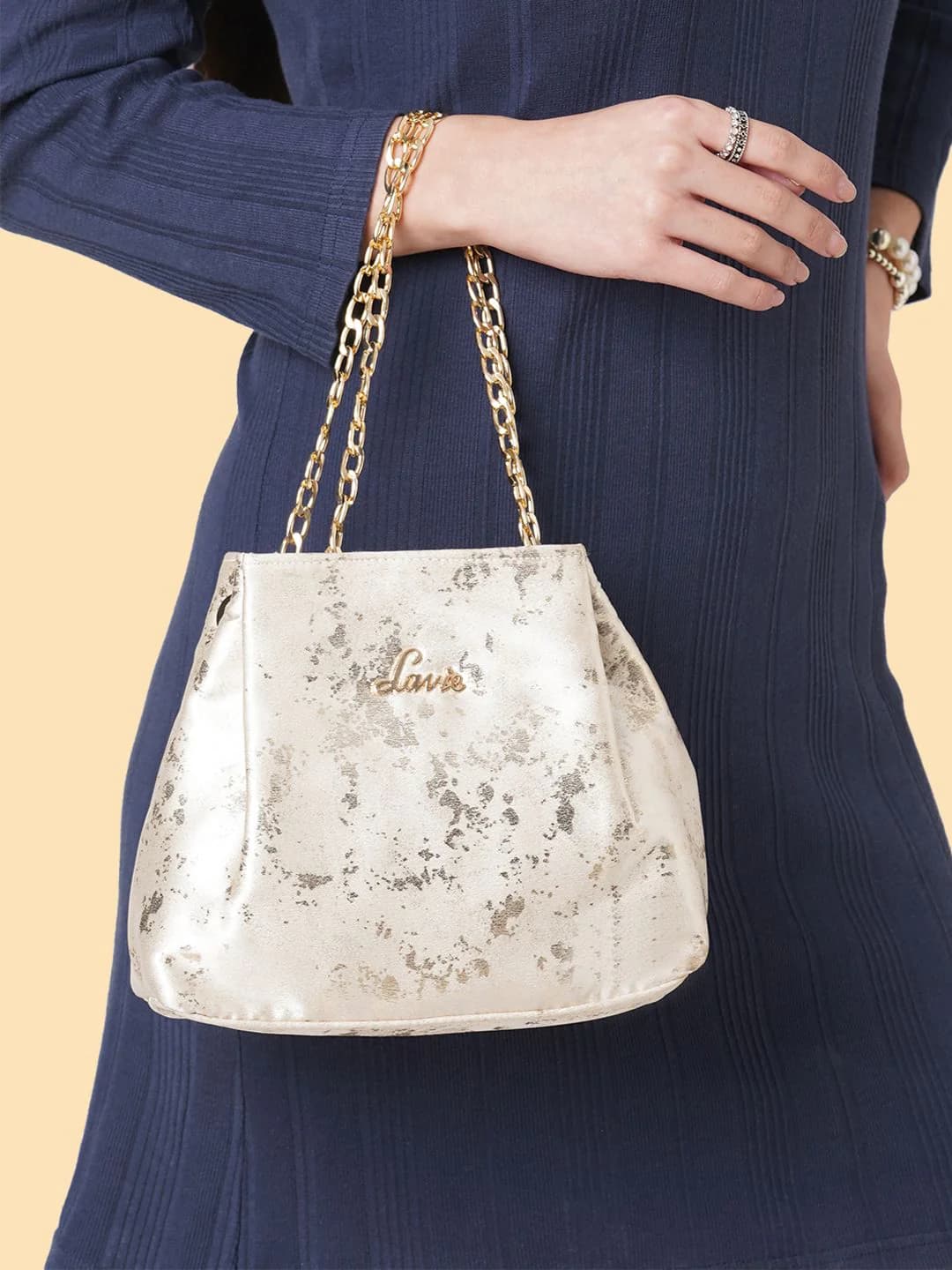 Women's Gold Party Textured Synthetic Leather Clutch
