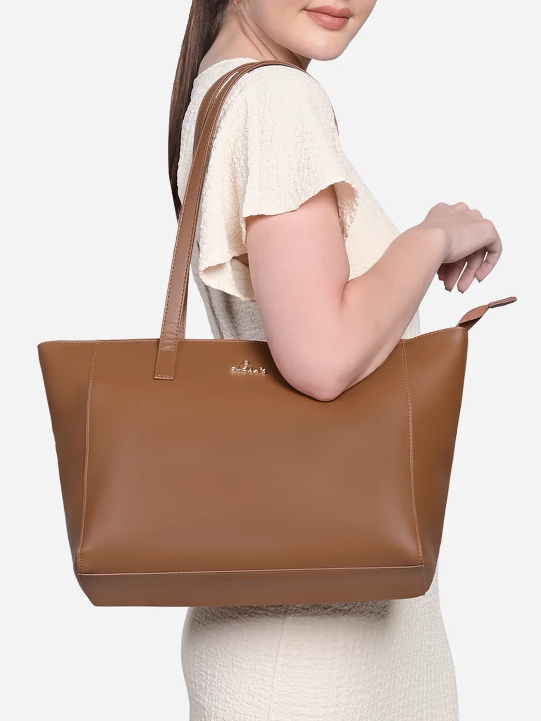 Women's Tan Casual Solid Synthetic Leather Tote Bag