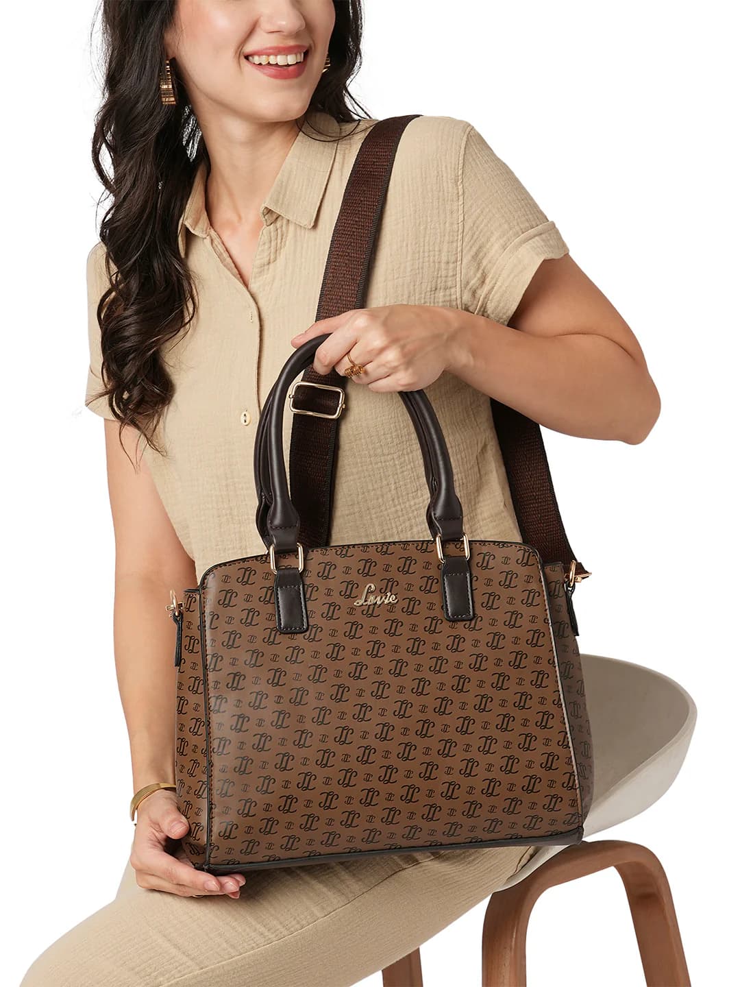 Women's Brown Casual Printed Synthetic Leather Satchel