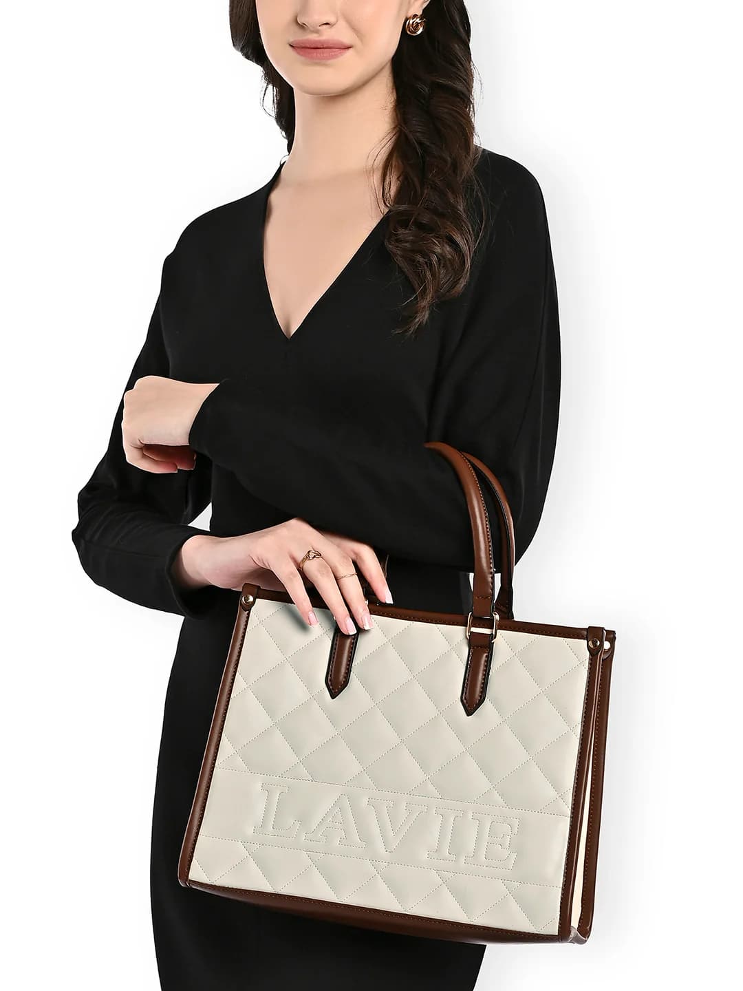 Women's White Casual Quilted Synthetic Leather Satchel