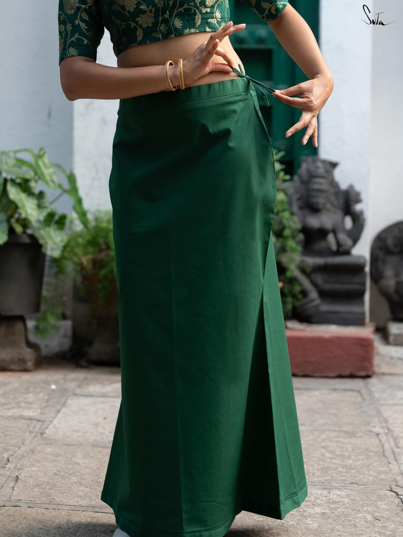 Women's Dark Green Cotton Lycra Underskirt