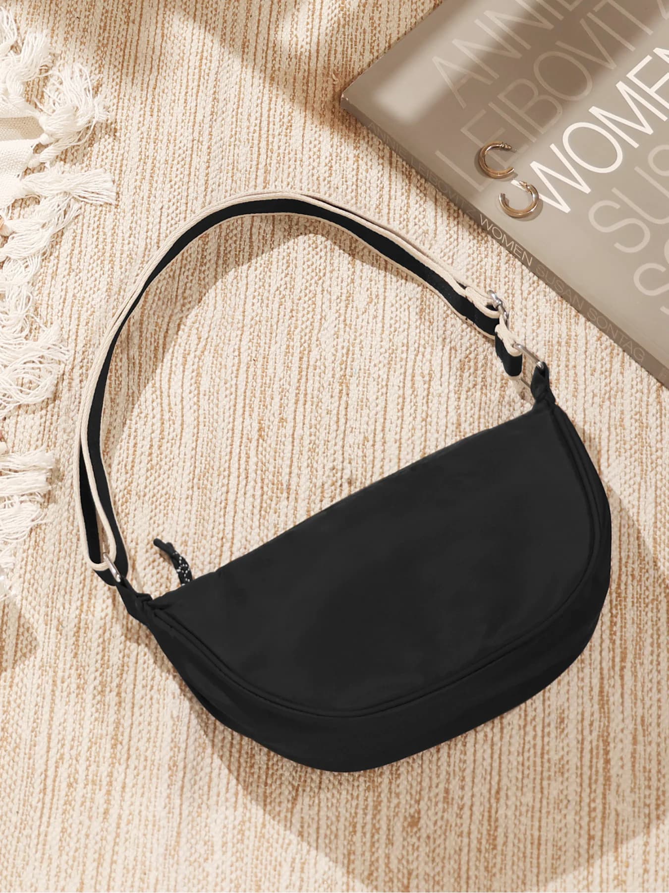 Women's Black Casual Solid Nylon Tote Bag