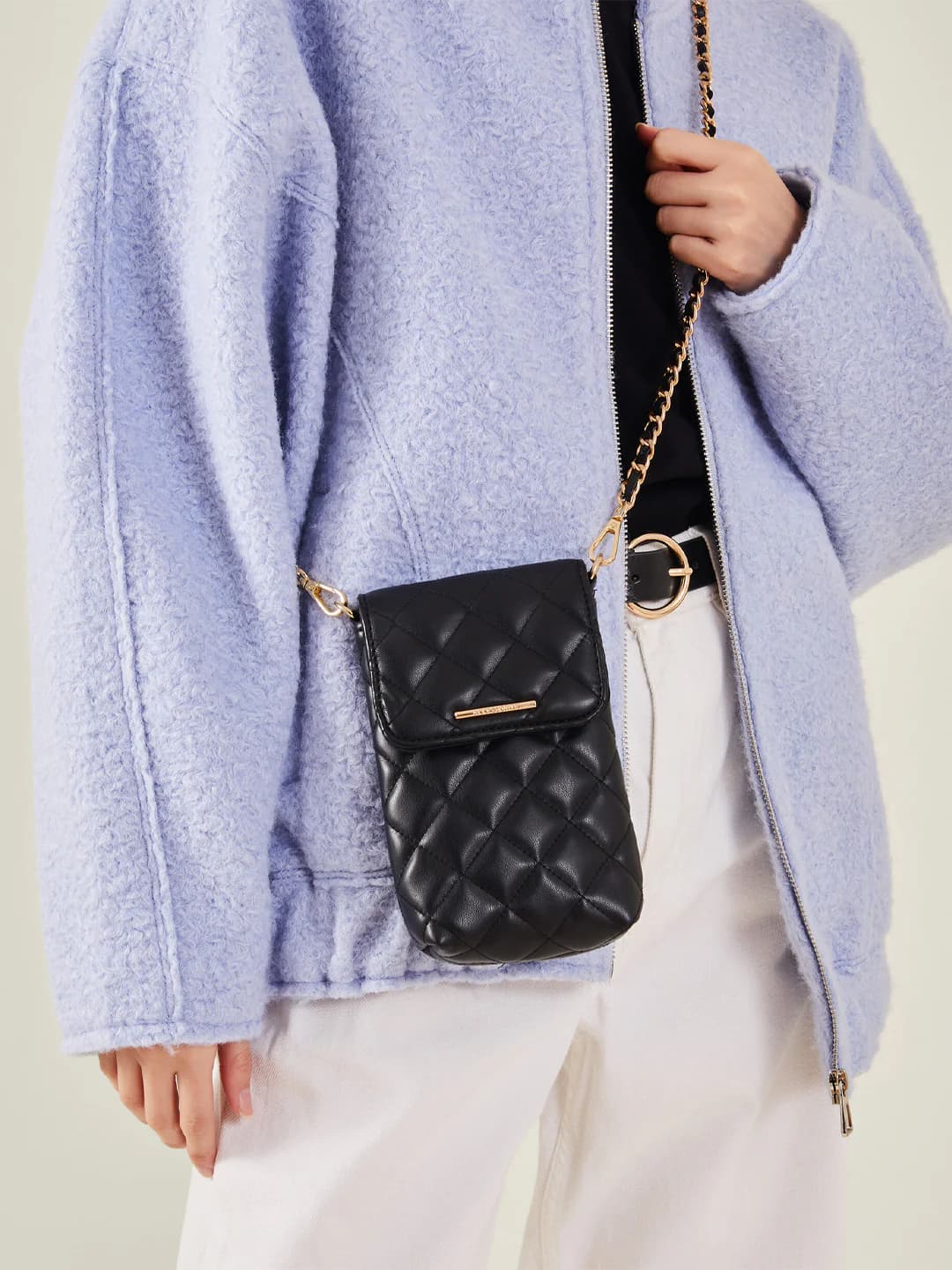 Women's Black Casual Quilted PU Sling Bag