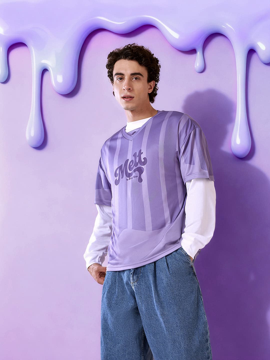 Men's Purple Casual Oversized Fit Half Sleeves Baseball Jersey
