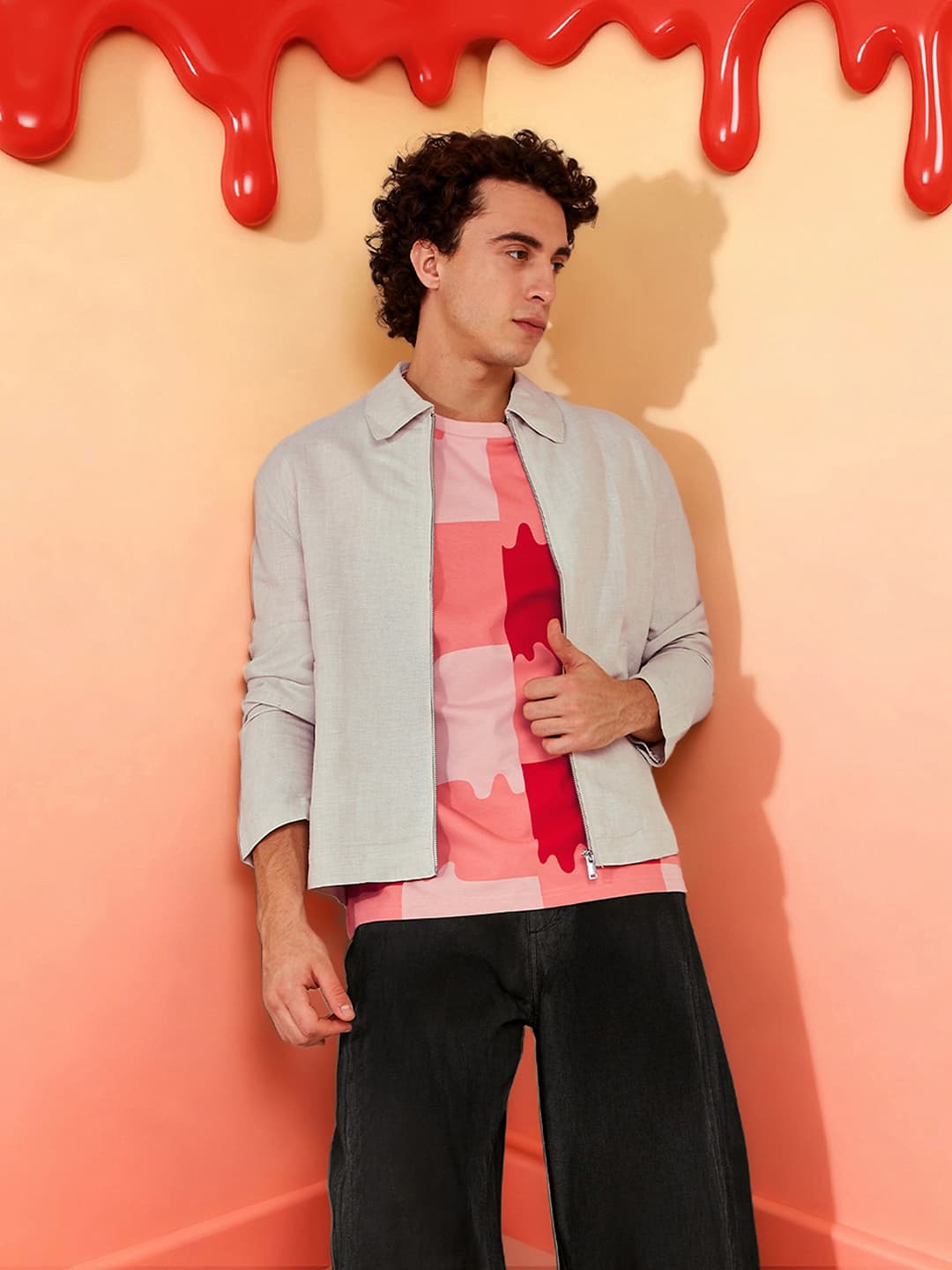 Men's Red Casual Oversized Fit Half Sleeves Tshirt