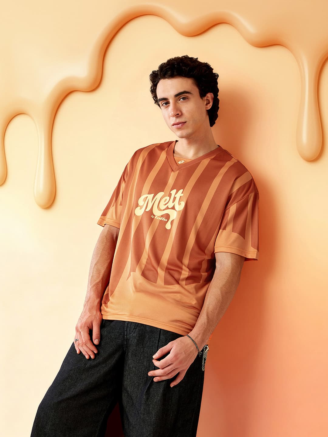 Men's Orange Casual Oversized Fit Half Sleeves Baseball Jersey