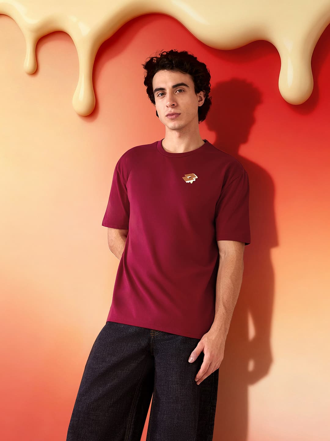 Men's Red Casual Relaxed Half Sleeves Tshirt
