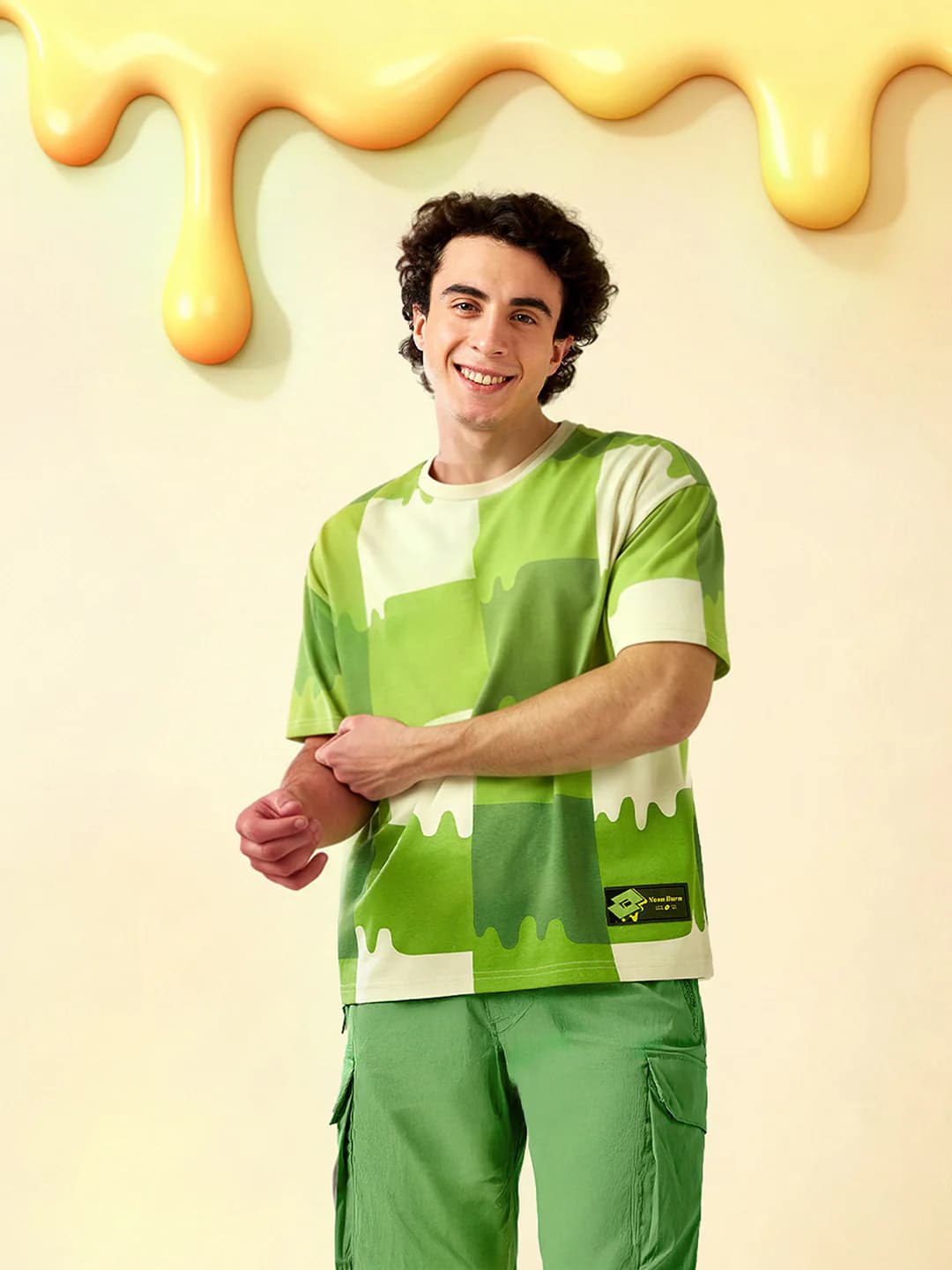 Men's Green Casual Oversized Fit Half Sleeves Tshirt