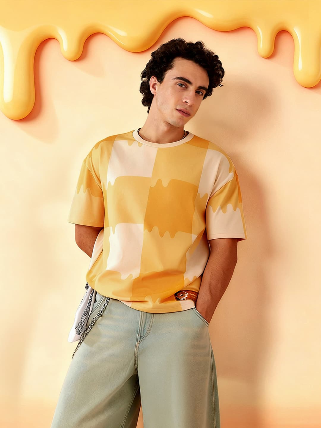 Men's Yellow Casual Oversized Fit Half Sleeves Tshirt
