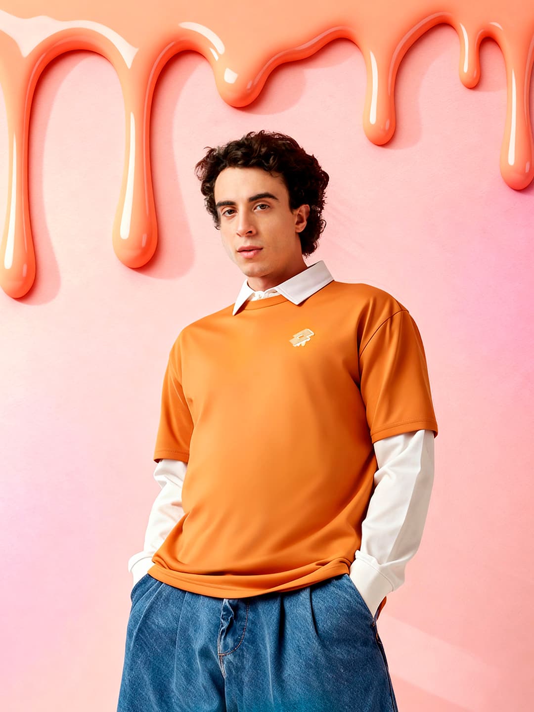 Men's Orange Casual Relaxed Half Sleeves Tshirt