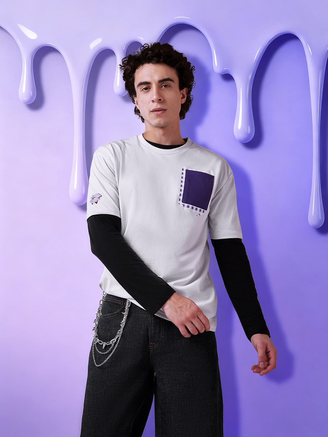 Men's Purple Casual Relaxed Half Sleeves Tshirt