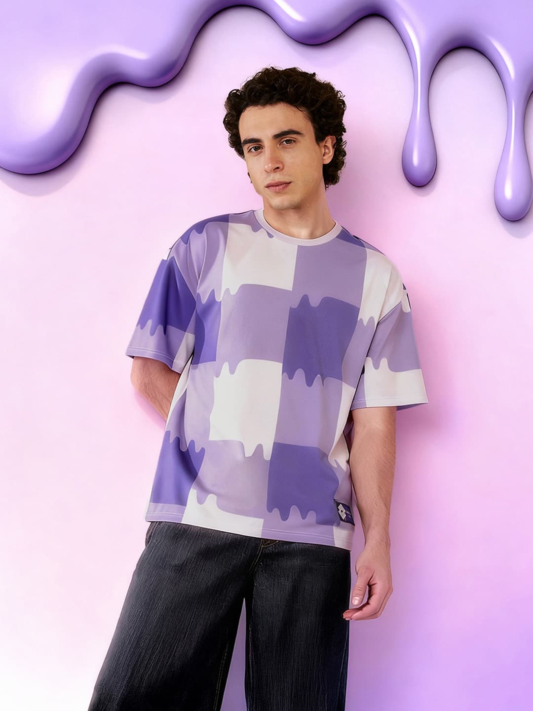 Men's Purple Casual Oversized Fit Half Sleeves Tshirt