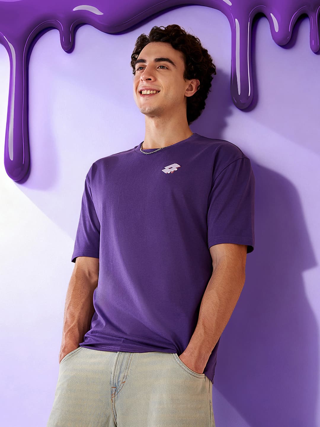 Men's Purple Casual Relaxed Half Sleeves Tshirt