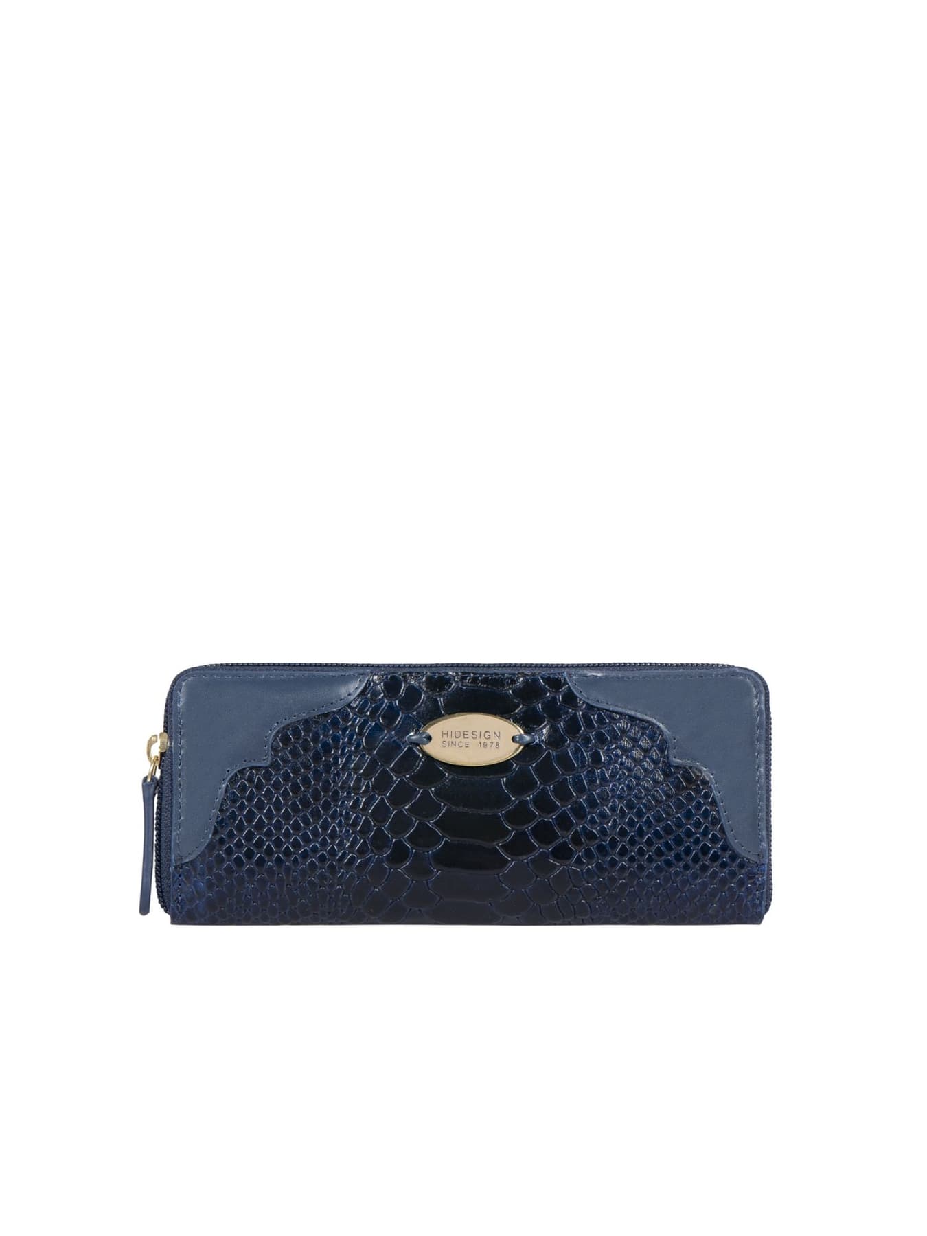 Women's Blue Party Croc / Snake Texture Leather Zipper Wallet
