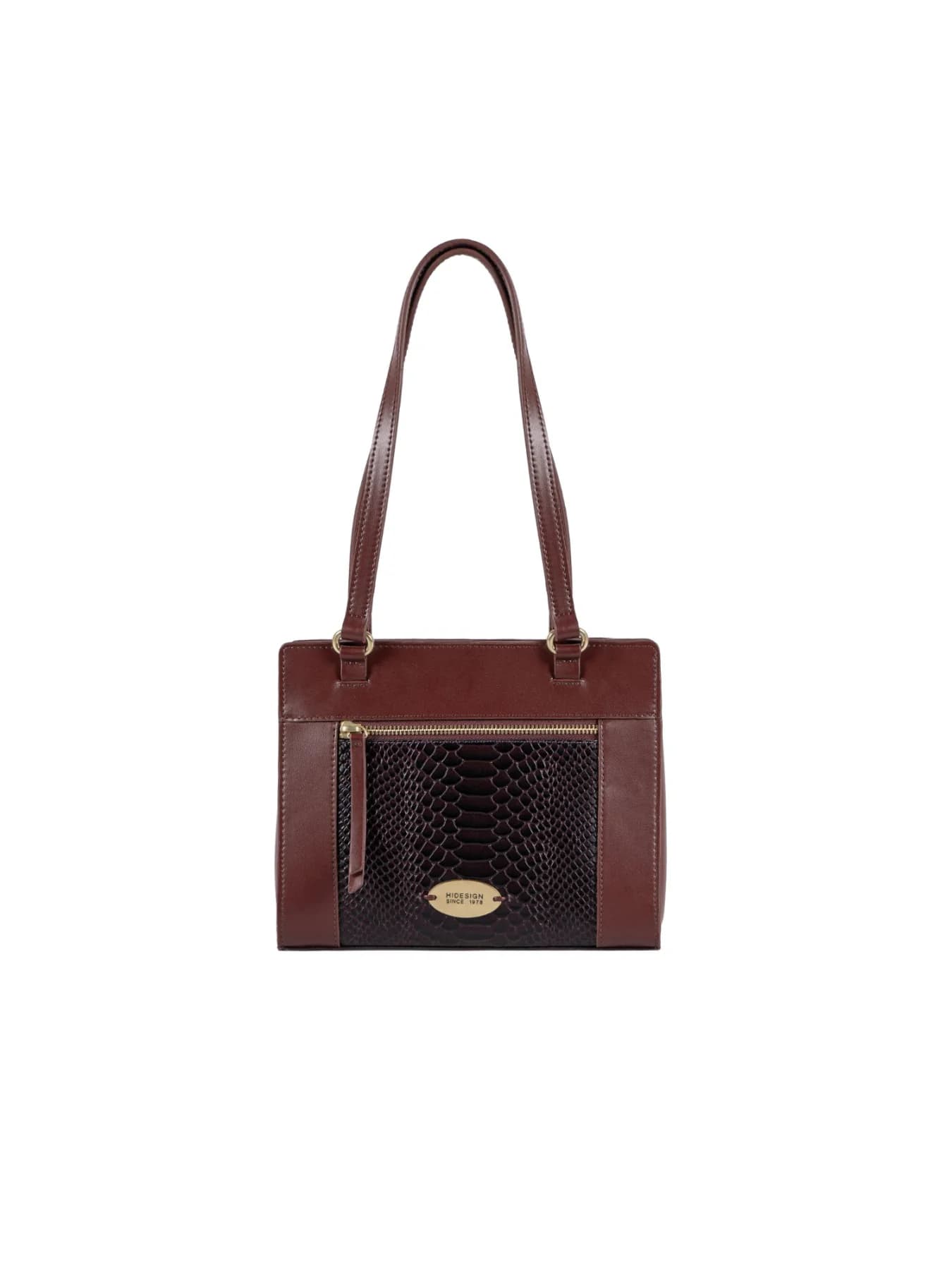 Women's Brown Formal Croc / Snake Texture Leather Shoulder Bag