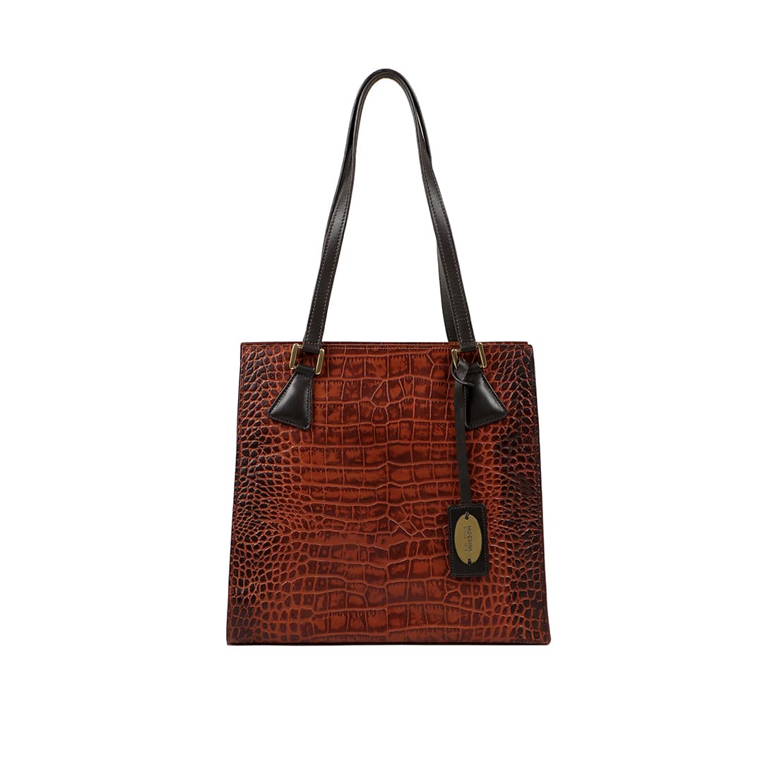 Women's Tan Casual Croc / Snake Texture Leather Tote Bag