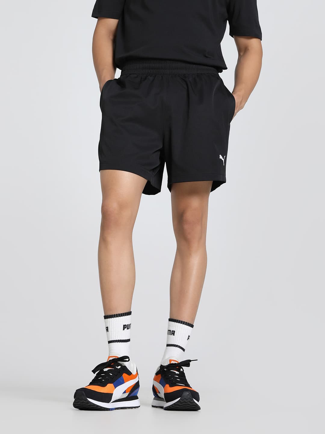 Men's Black Casual Mid Rise Polyester Shorts
