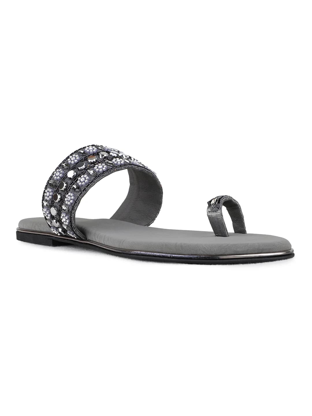 Women's Pewter Casual Synthetic Flat Slip-Ons Sandals