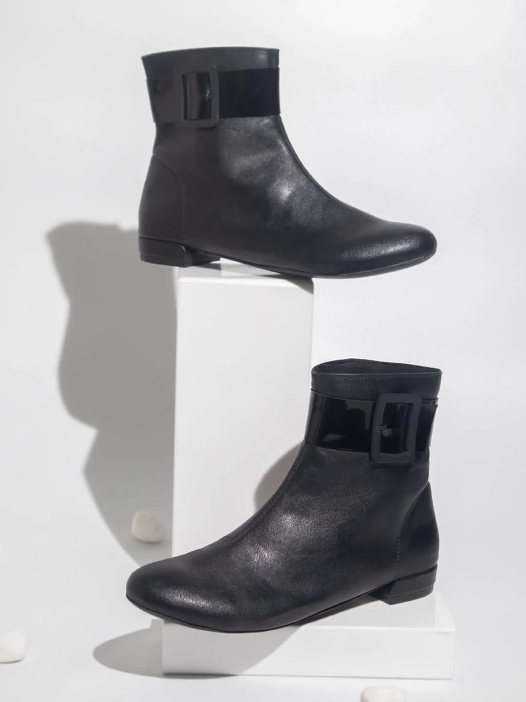 Women's Black Formal Synthetic Flat Ankle Boot