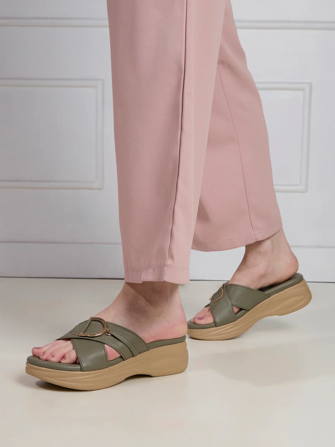 Women's Green Casual Synthetic Wedge Heel Wedges Sandals