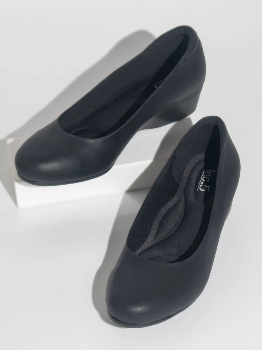 Women's Black Formal Synthetic Wedge Heel Pump Shoes