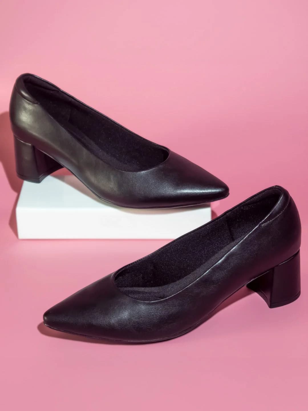 Women's Black Casual Synthetic Block Heel Pump Shoes