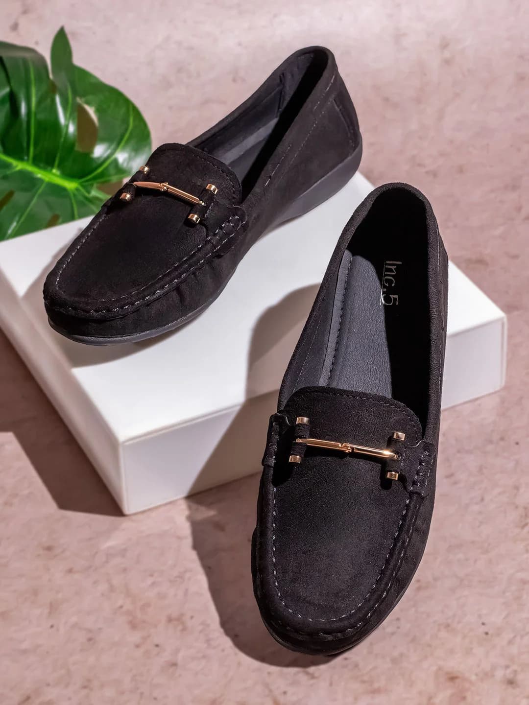 Women's Black Casual Synthetic Flat Loafers Flats