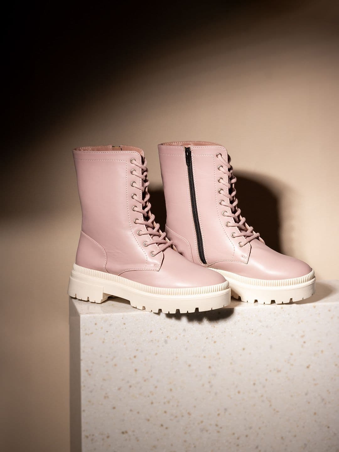 Women's Peach Casual Synthetic Block Heel Ankle Boot