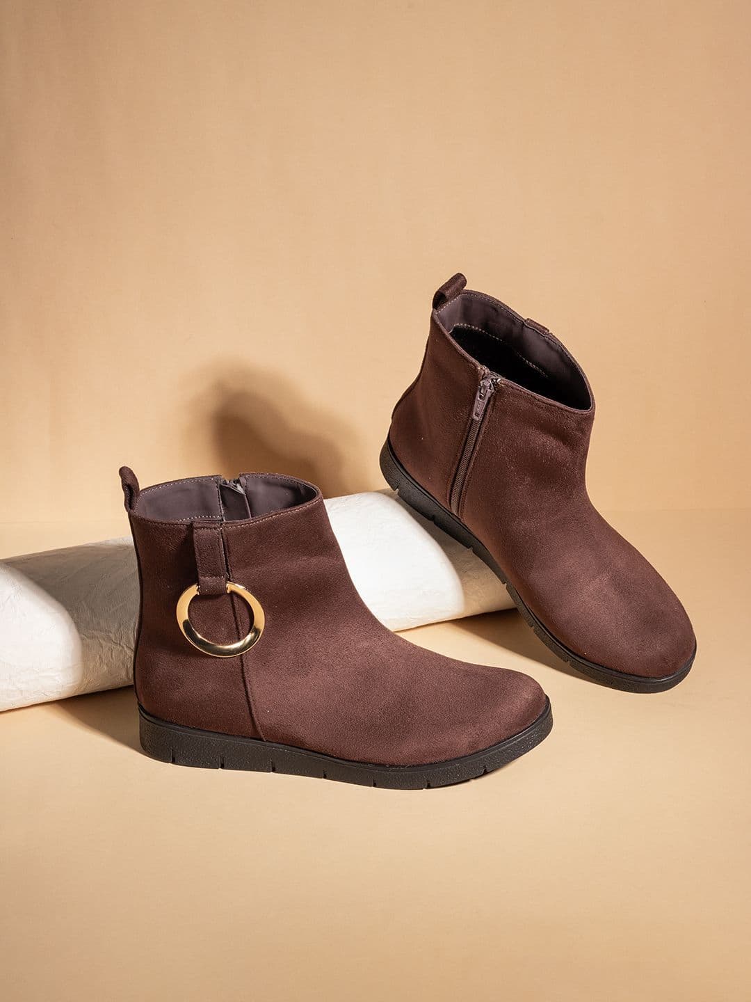 Women's Brown Casual Synthetic Flat Ankle Boot
