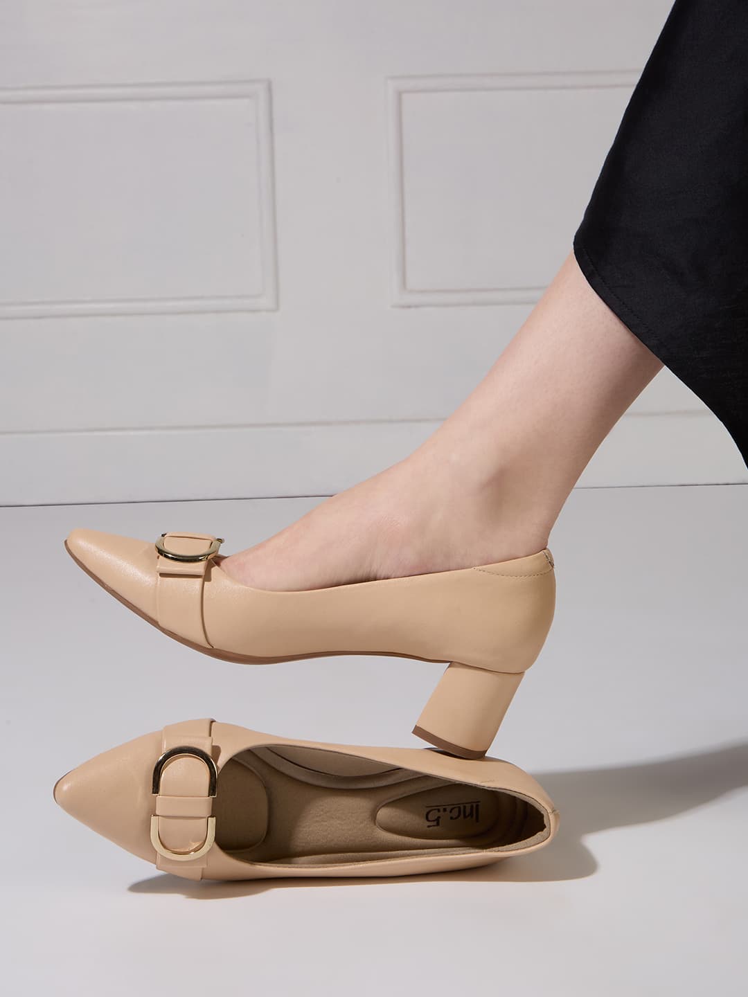 Women's Beige Casual Synthetic Block Heel Pump Shoes