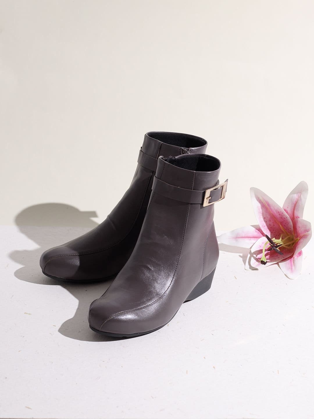 Women's Grey Casual Synthetic Wedge Heel Ankle Boot