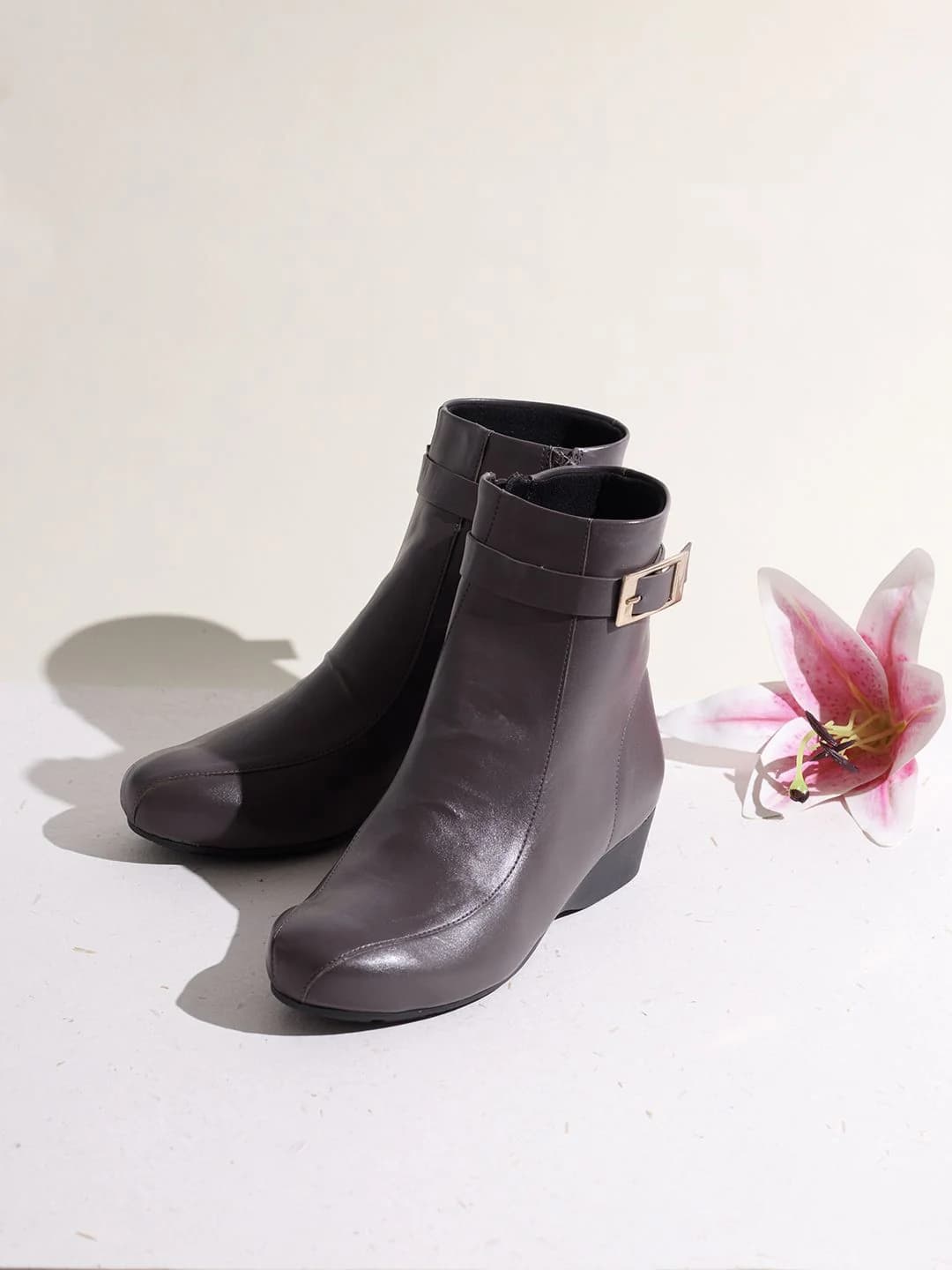 Women's Grey Casual Synthetic Wedge Heel Ankle Boot