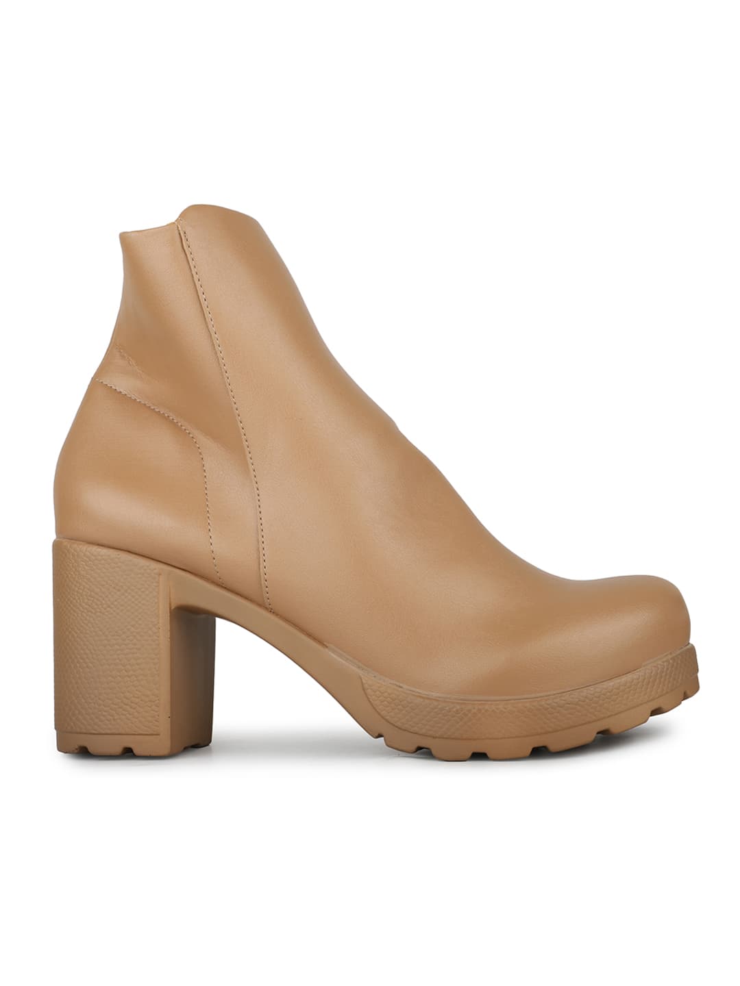 Women's Beige Casual Synthetic Block Heel Ankle Boot
