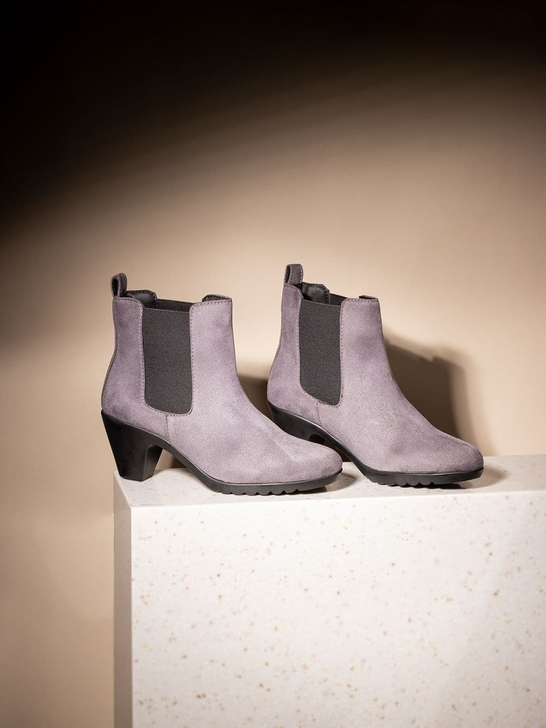 Women's Grey Casual Synthetic Block Heel Chelsea Boot