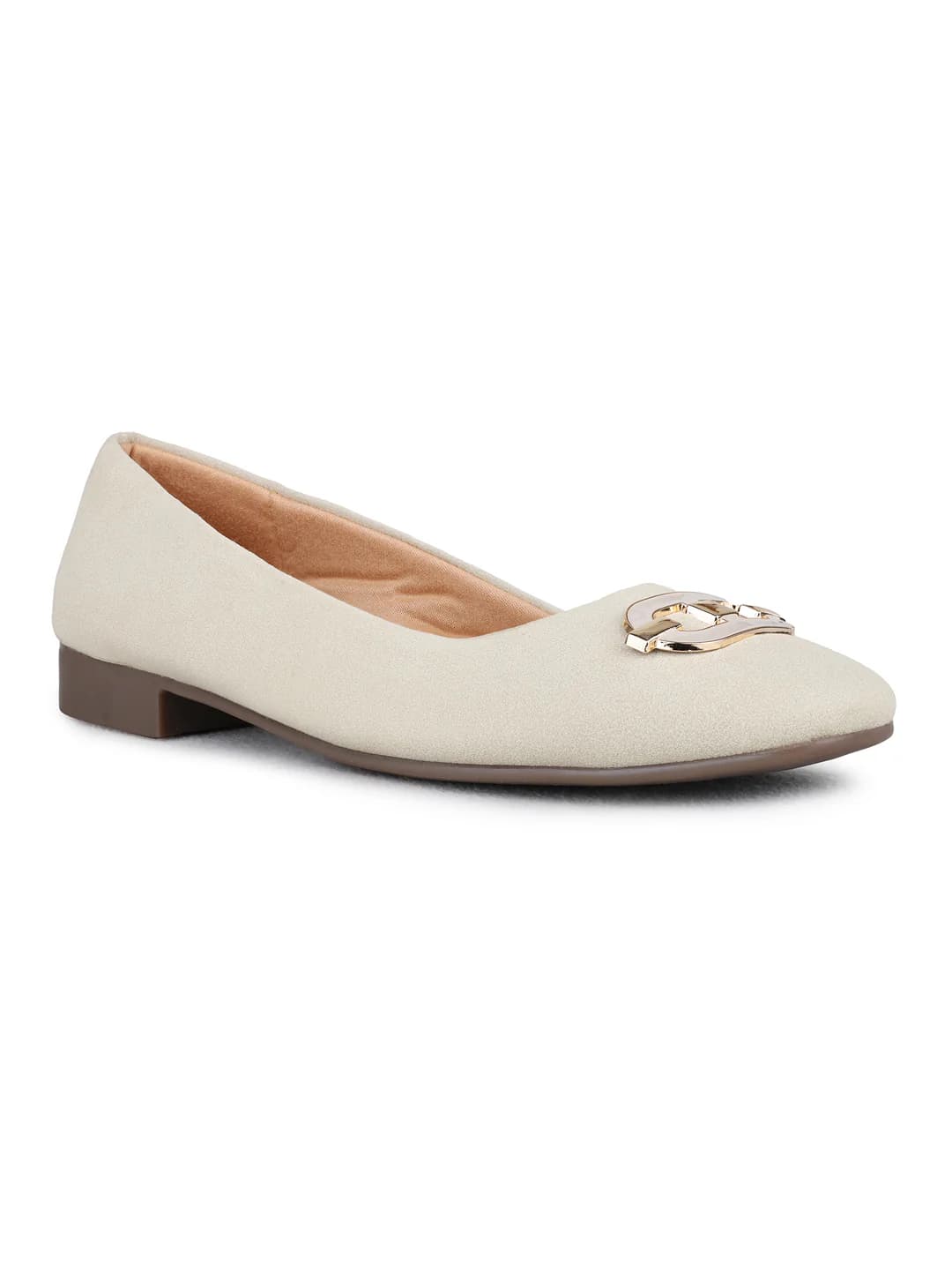 Women's Cream Casual Synthetic Slip-Ons Flats
