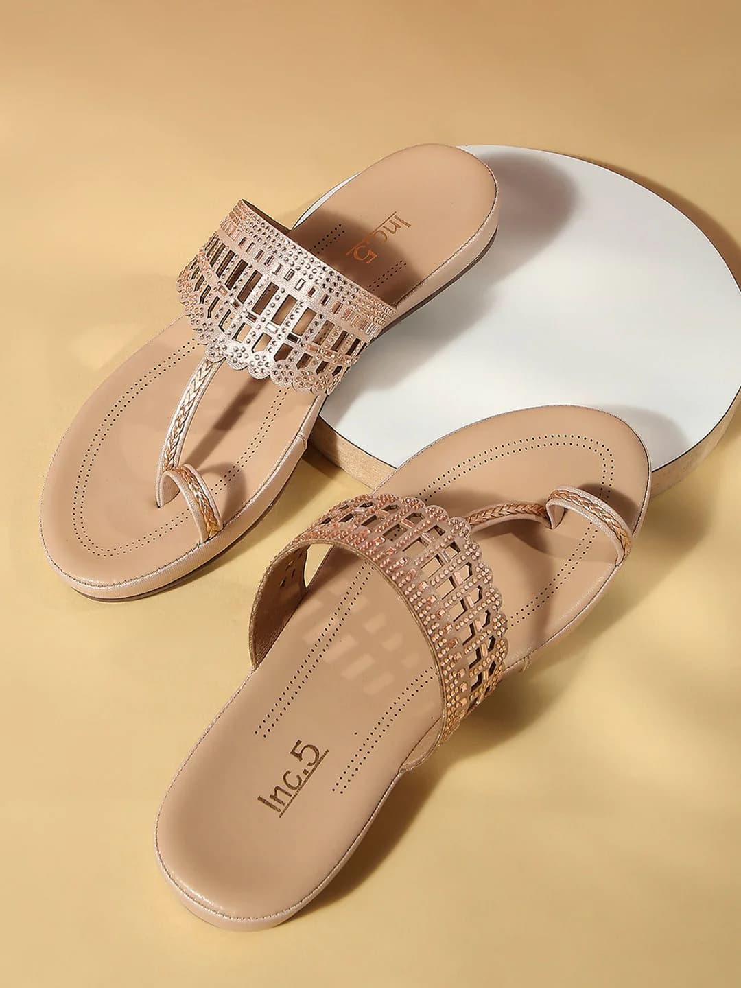 Women's Rose Gold Casual Synthetic Flat Slip-Ons Sandals