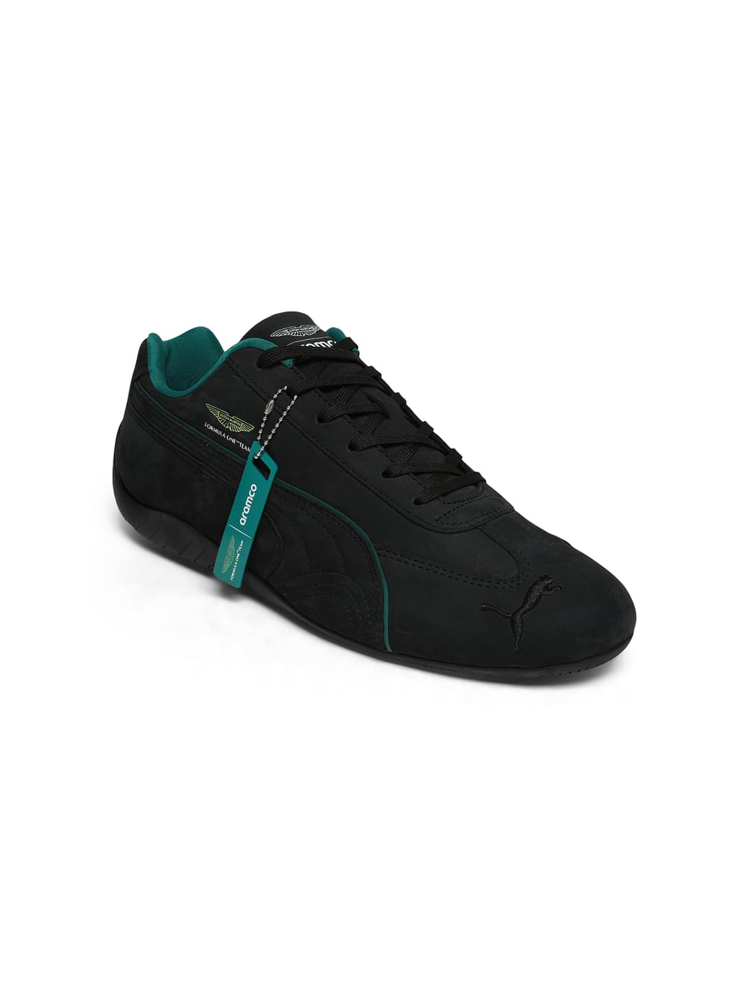 Unisex Black Casual Leather Aston Martin Aramco F1 Team Speedcat Low Sneakers