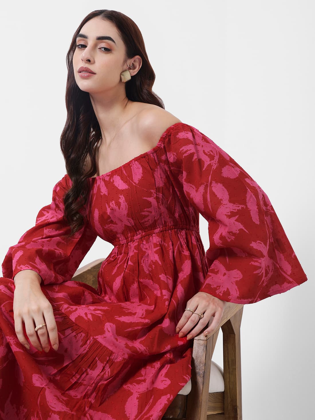 Women's Pink Casual Printed Fit & Flared Dress