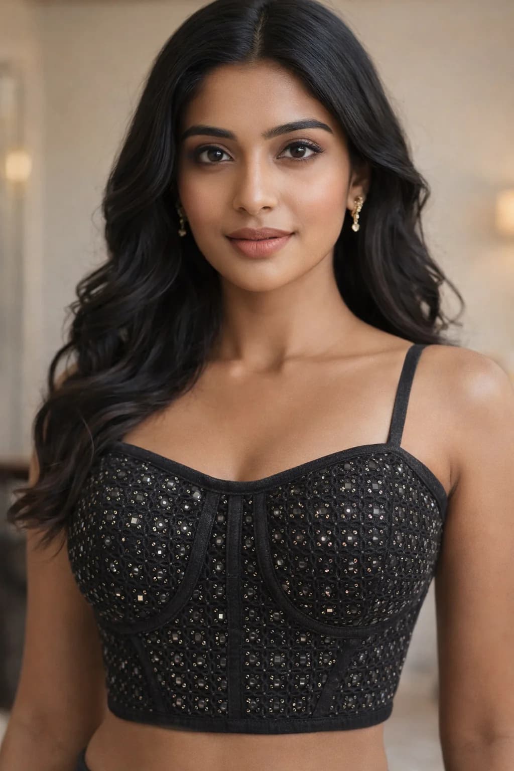 Women's Black Party Wear Sequin Structured Corset Blouse