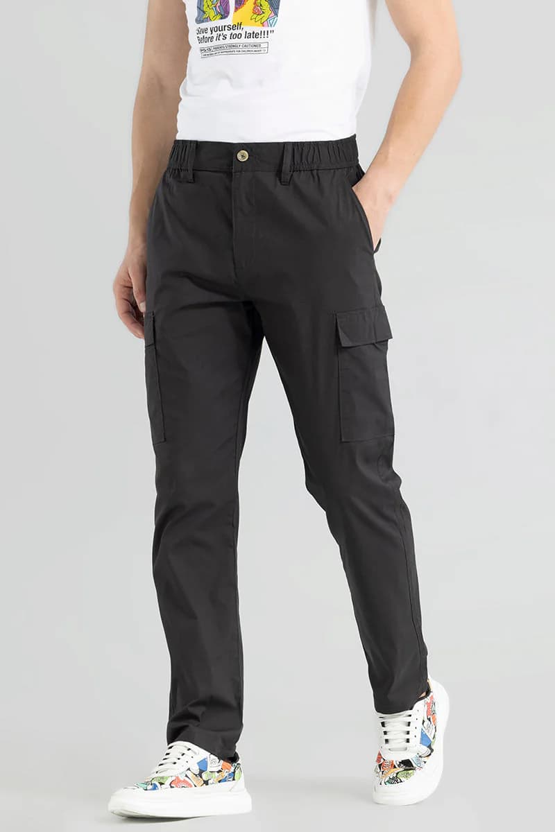 Men's Grey Casual Regular Fit Mid Rise Cargos