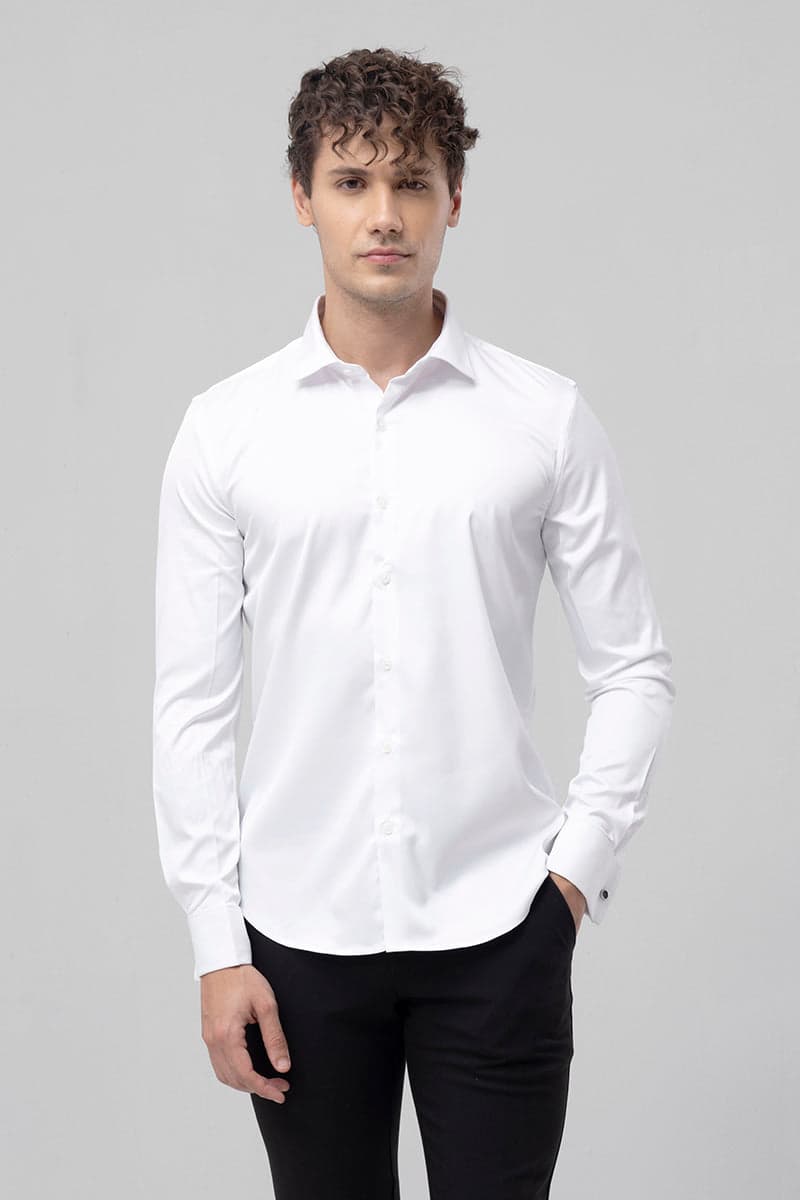 Men's White Festive Slim Fit Full Sleeves Shirt