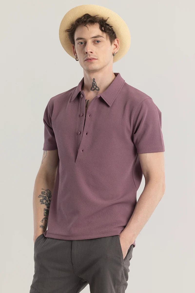 Men's Purple Casual Slim Fit Half Sleeves Polo Tshirt