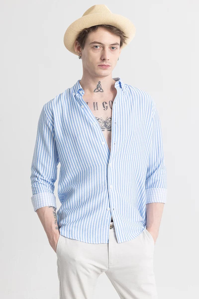 Men's Blue Casual Slim Fit Full Sleeves Shirt
