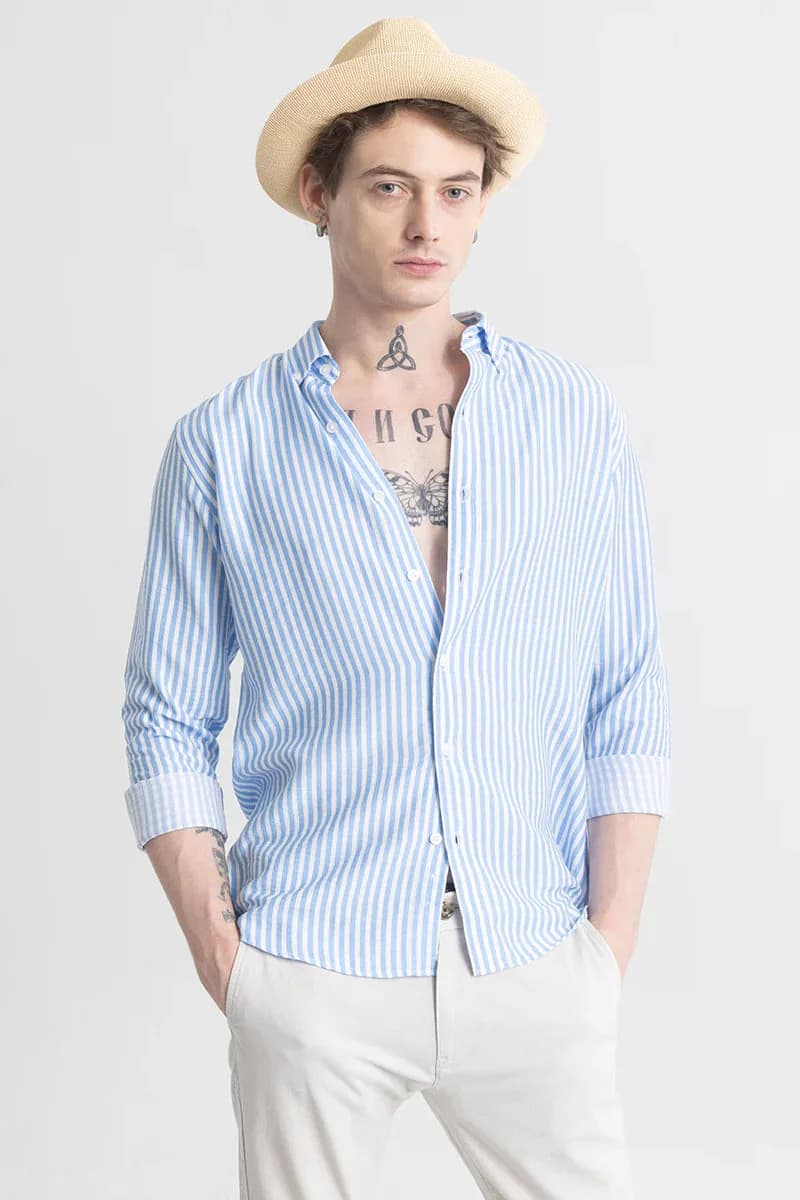 Men's Blue Casual Slim Fit Full Sleeves Cotton Shirt