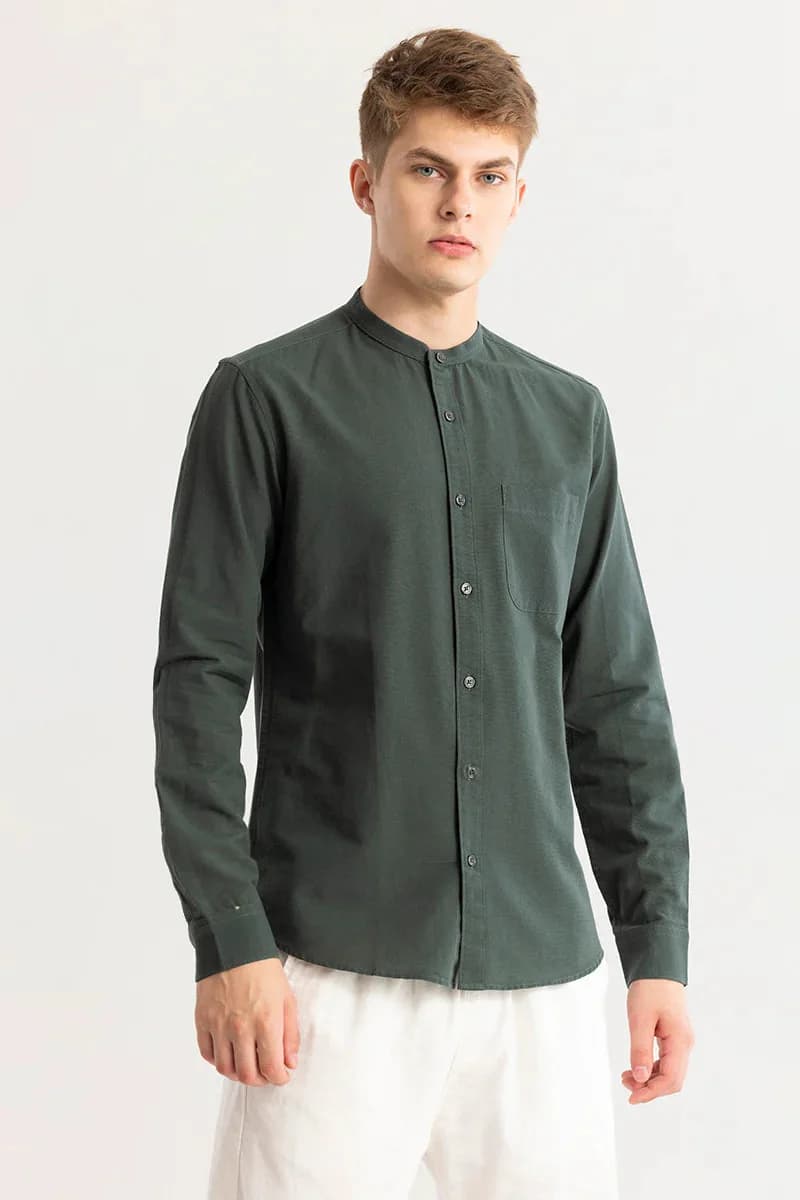 Men's Green Casual Slim Fit Full Sleeves Cotton Shirt