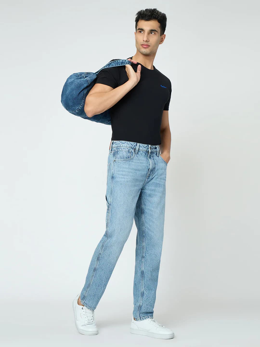 Men's Blue Casual Solid Mid Rise Cargo