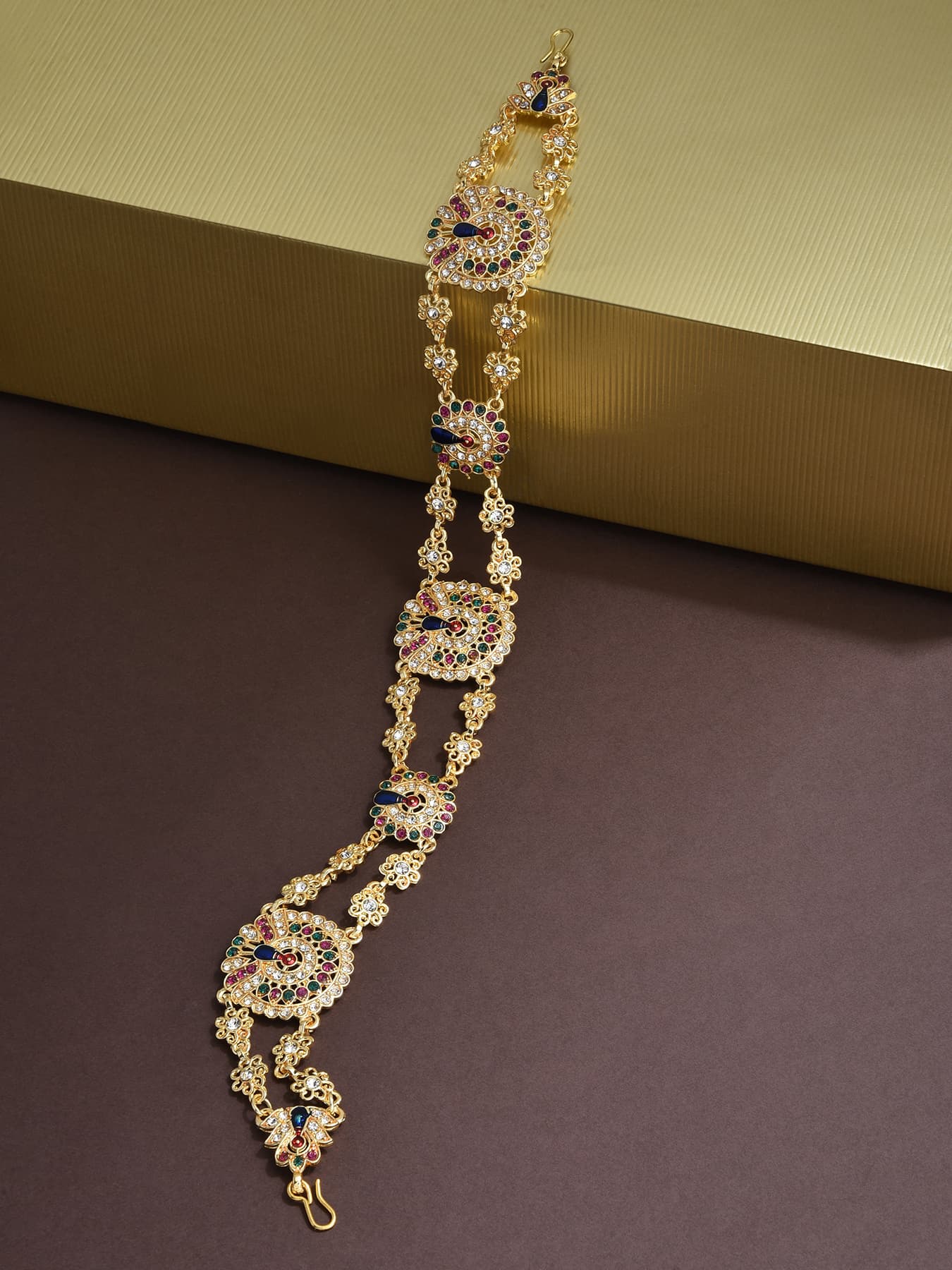 Women's Multicolor Meenakari Peacock Inspired Bridal Head Chain