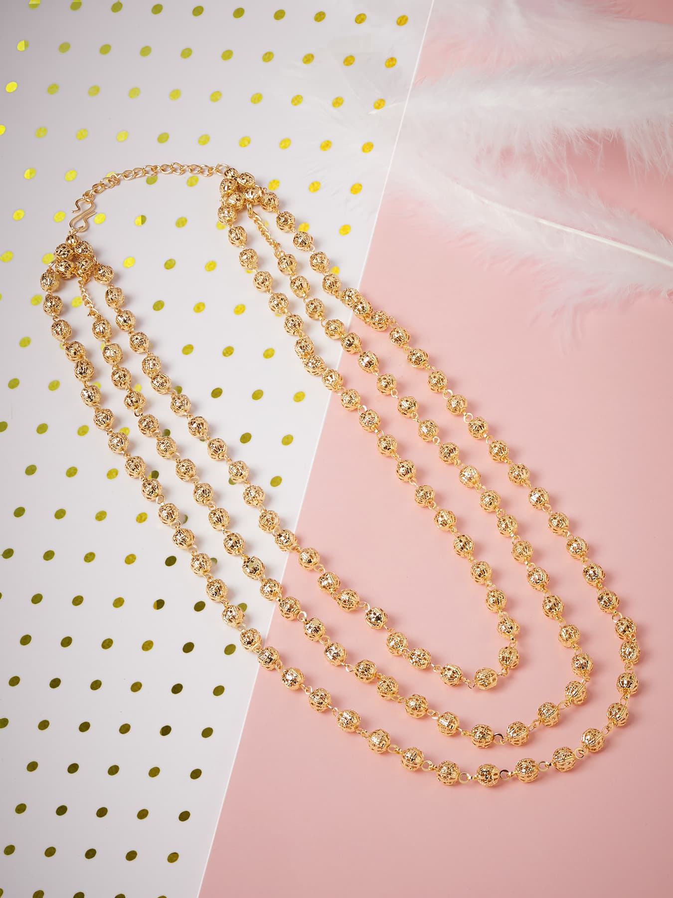 Women's Gold Tone Dazzling Beads Multilayer Fusion Wear Necklace