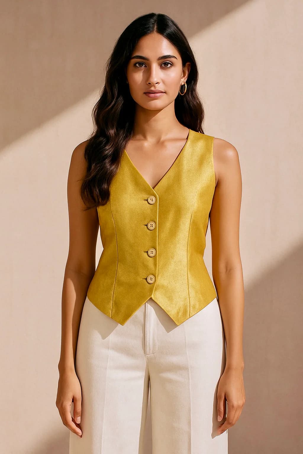 Women's Gold Casual Solid Vest Top