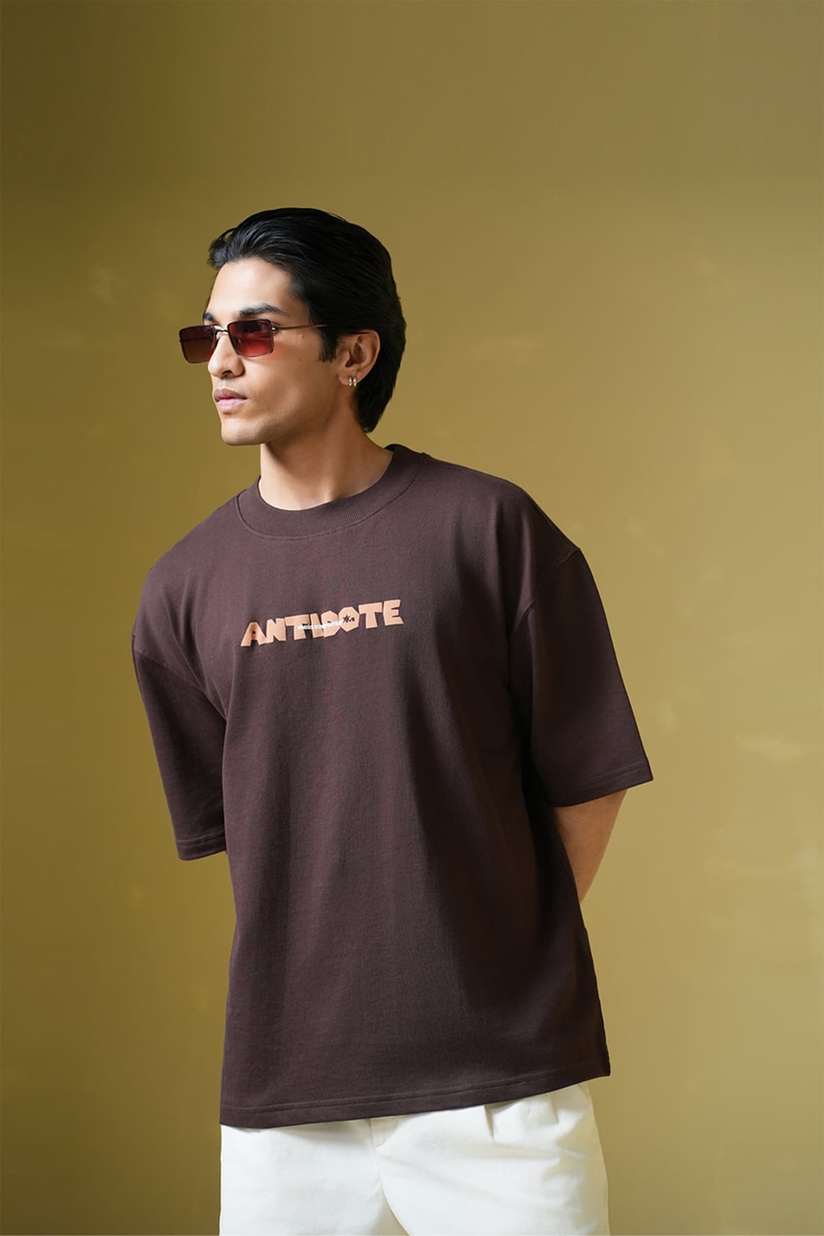 Men's Brown Casual Oversized Fit Half Sleeves Tshirt